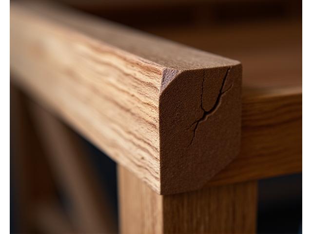 Detailed wood joint on a handcrafted furniture piece